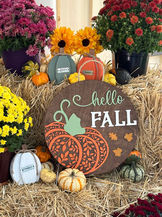 "Hello Fall" Pumpkin - Hanging Sign