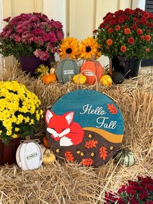  Sleeping Fox "Hello Fall" - Hanging Sign