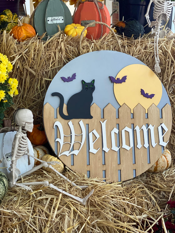 Cat "Welcome" - Hanging Sign