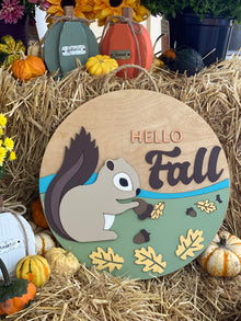 "Hello Fall" squirrel - Hanging Sign